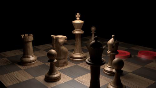 chess pieces with board and some checkers preview image